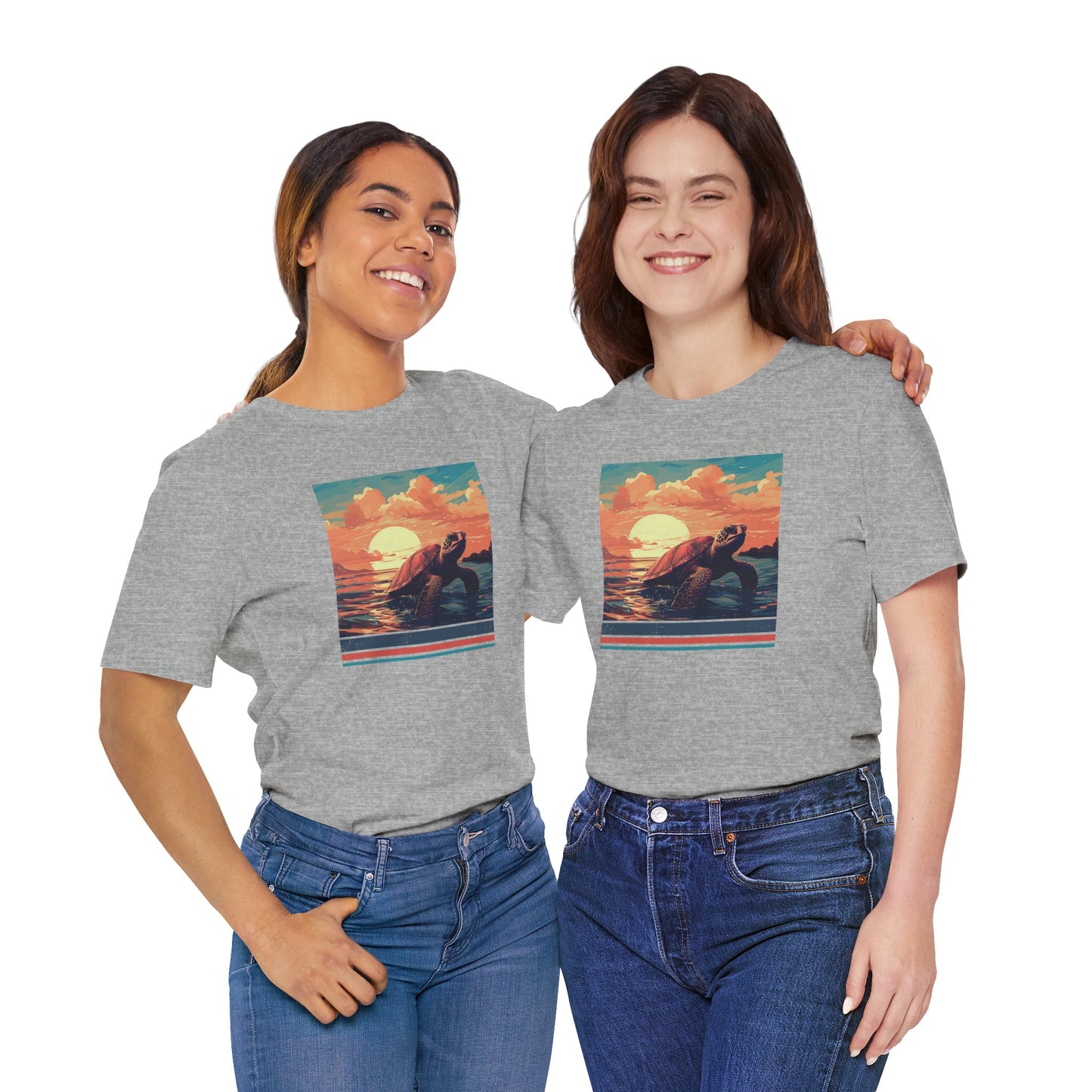 Sunset Turtle Graphic Tee - Unisex Eco-Friendly Cotton Shirt by JD Cove