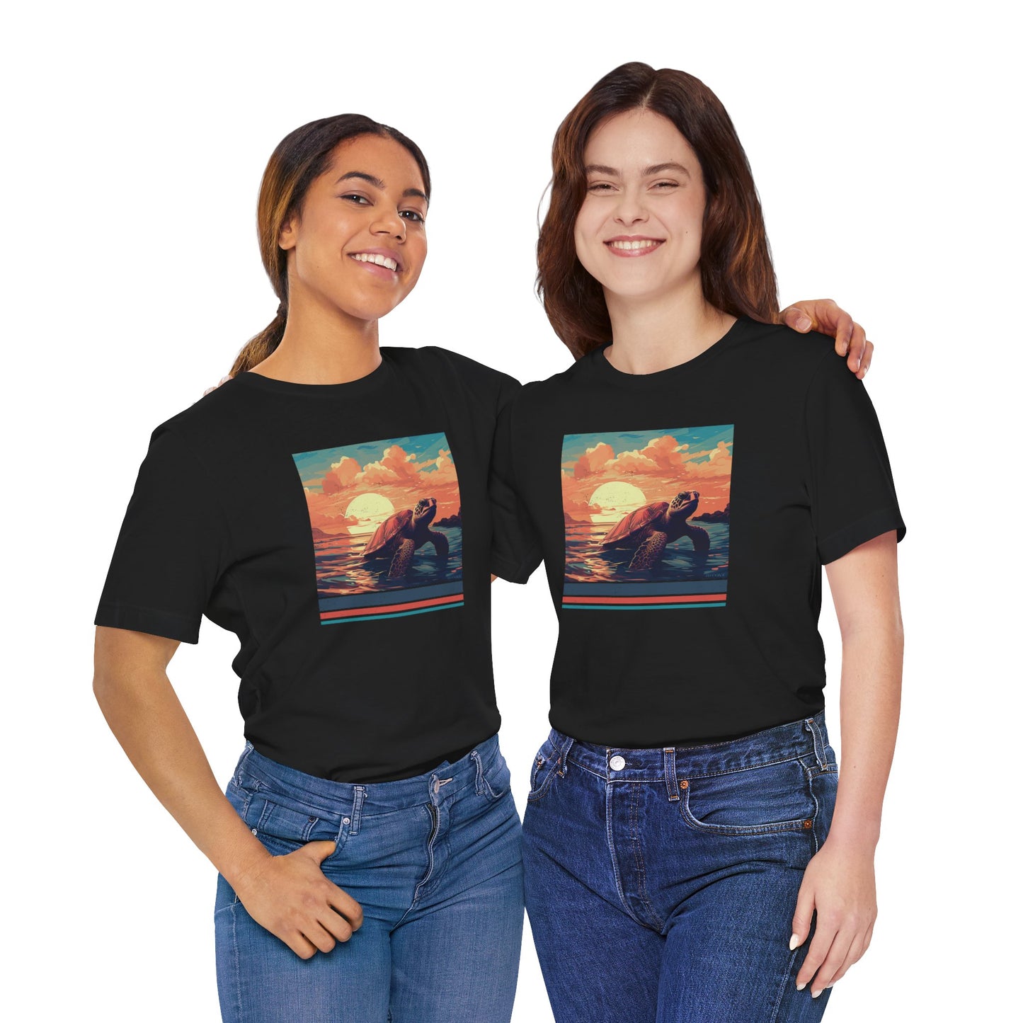 Sunset Turtle Graphic Tee - Unisex Eco-Friendly Cotton Shirt by JD Cove